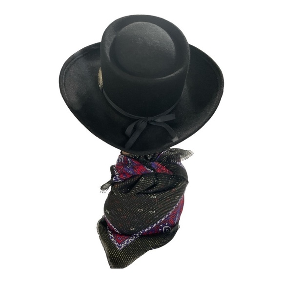 ARLIN Woman's Black Wool Oval Silver Tone Concho Western Southwest Hat - Picture 4 of 12